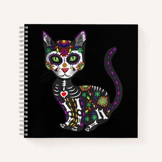 Sugar Skull Mexican Cat Halloween Day Of The Dead Notitieboek (Voorkant)