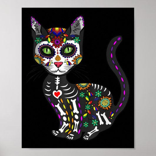 Sugar Skull Mexican Cat Halloween Day Of The Dead Poster (Voorkant)