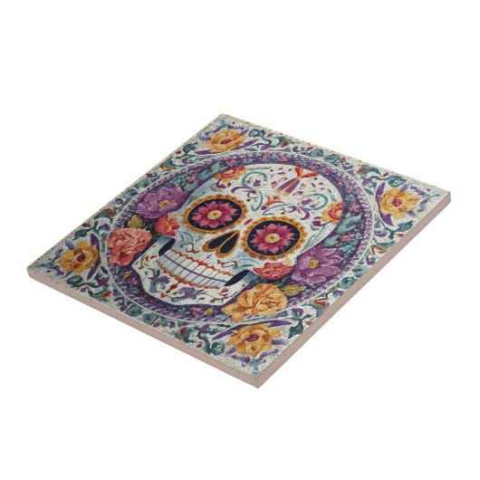 Sugar Skull Mosaic Day Of The Dead Ceramic Tile Tegeltje (Zijkant)