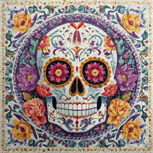 Sugar Skull Mosaic Day Of The Dead Ceramic Tile Tegeltje