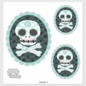 Sugar Skull n Crossbones Cameo Tattoo Cut Sticker (Vel)