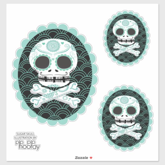 Sugar Skull n Crossbones Cameo Tattoo Cut Sticker (Vel)
