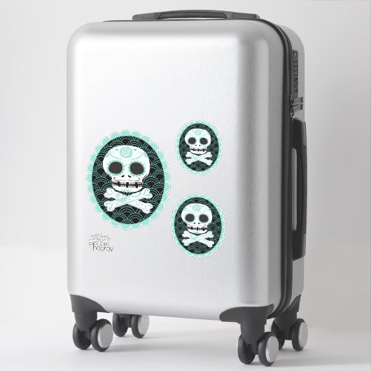 Sugar Skull n Crossbones Cameo Tattoo Cut Sticker (Koffer)