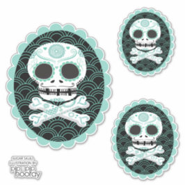 Sugar Skull n Crossbones Cameo Tattoo Cut Sticker