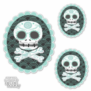 Sugar Skull n Crossbones Cameo Tattoo Cut Sticker