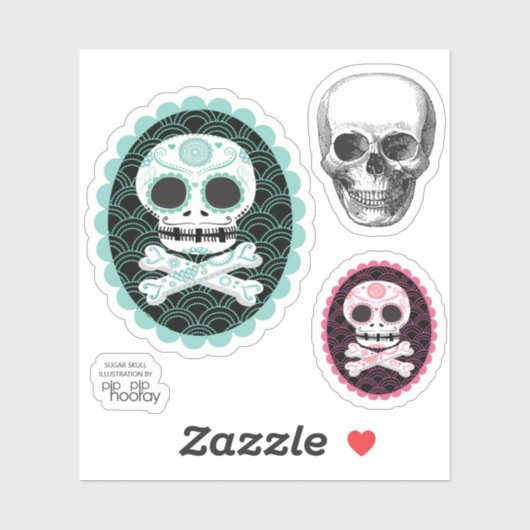 Sugar Skull n Crossbones Cameo Tattoo Cut Sticker (Vel)