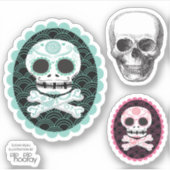 Sugar Skull n Crossbones Cameo Tattoo Cut Sticker (Voorkant)