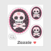 Sugar Skull n Crossbones Cameo Tattoo Cut Sticker (Vel)