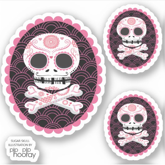 Sugar Skull n Crossbones Cameo Tattoo Cut Sticker (Voorkant)