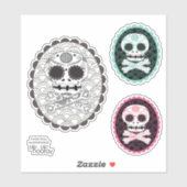 Sugar Skull n Crossbones Day Dead Cameo Tattoo Cut Sticker (Vel)