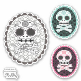 Sugar Skull n Crossbones Day Dead Cameo Tattoo Cut Sticker