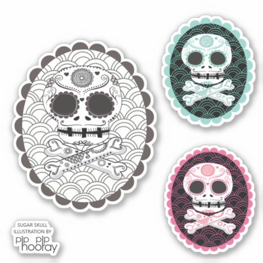 Sugar Skull n Crossbones Day Dead Cameo Tattoo Cut Sticker (Voorkant)