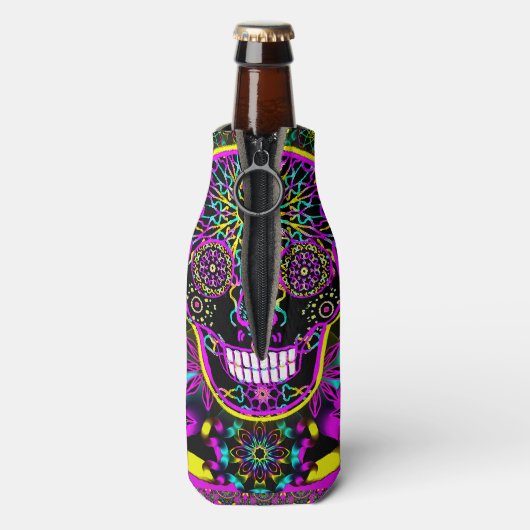 Sugar Skull Neon Pink Flesjeskoeler (Fles Achterkant)