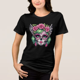 Sugar Skull Nerd Grote Bril Bloemen Kroon Tri-Blend Shirt