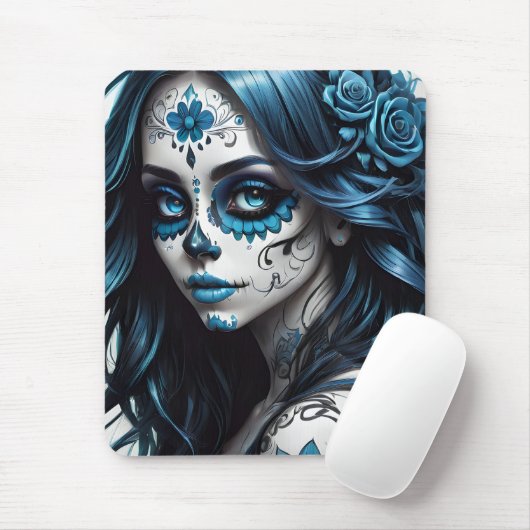 Sugar Skull no 9 blue Muismat (Met muis)