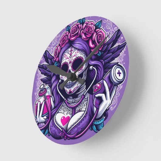 Sugar Skull Nurse Clock Ronde Klok (Hoek)