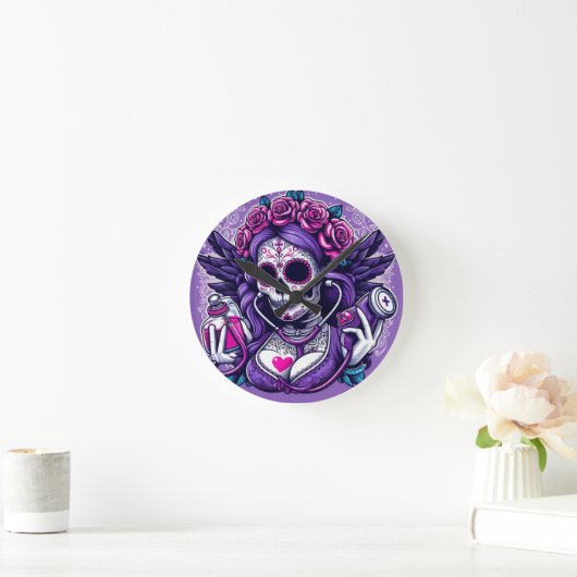 Sugar Skull Nurse Clock Ronde Klok (Huis)