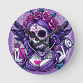 Sugar Skull Nurse Clock Ronde Klok (Voorkant)