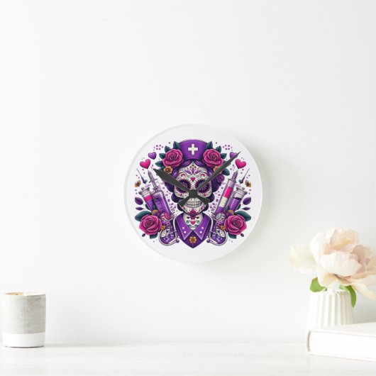 Sugar Skull Nurse Clock Ronde Klok (Huis)