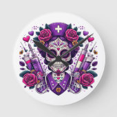 Sugar Skull Nurse Clock Ronde Klok (Voorkant)