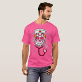 Sugar Skull Nurse Stethoscope Day Of Dead Dia De L T-shirt (Voorkant volledig)