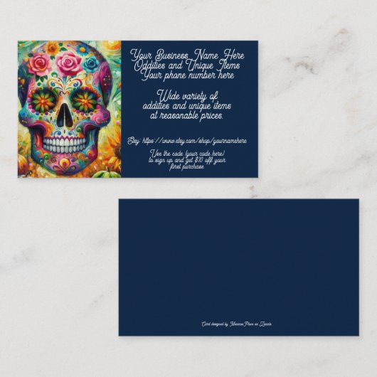 Sugar Skull Oddities Unieke Verkoop Winkel Verkoop Visitekaartje (Voorkant / Achterkant)
