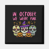 Sugar Skull Oker Roze borstkankerbewustzijn H Magneet (Voorkant)