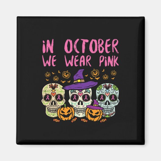 Sugar Skull Oker Roze borstkankerbewustzijn H Magneet (Voorkant)