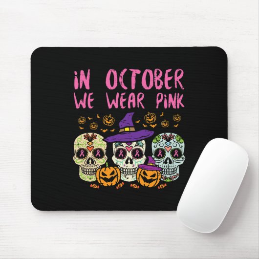 Sugar Skull Oker Roze borstkankerbewustzijn H Muismat (Met muis)