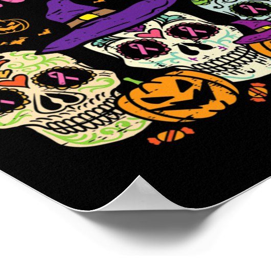 Sugar Skull Oker Roze borstkankerbewustzijn H Poster (Hoek)