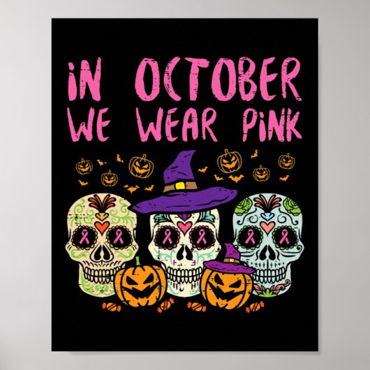 Sugar Skull Oker Roze borstkankerbewustzijn H Poster (Voorkant)