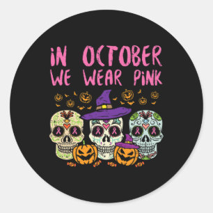 Sugar Skull Oker Roze borstkankerbewustzijn H Ronde Sticker