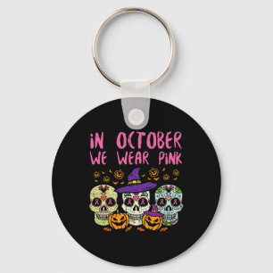 Sugar Skull Oker Roze borstkankerbewustzijn H Sleutelhanger