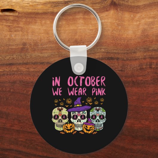 Sugar Skull Oker Roze borstkankerbewustzijn H Sleutelhanger (Voorkant)
