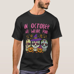 Sugar Skull Oker Roze borstkankerbewustzijn H T-shirt