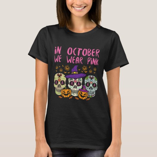 Sugar Skull Oker Roze borstkankerbewustzijn H T-shirt (Voorkant)