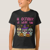 Sugar Skull Oker Roze borstkankerbewustzijn H T-shirt (Voorkant)
