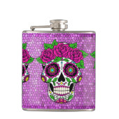 Sugar Skull op Glitter Achtergrond Dag van de Dode Heupfles (Voorkant)