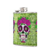 Sugar Skull op Glitter Achtergrond Dag van de Dode Heupfles (Links)