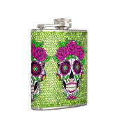 Sugar Skull op Glitter Achtergrond Dag van de Dode Heupfles (Rechts)
