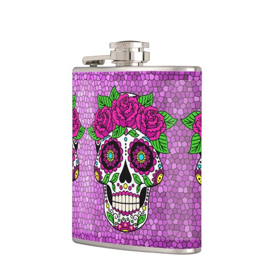 Sugar Skull op Glitter Achtergrond Dag van de Dode Heupfles (Links)