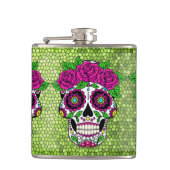 Sugar Skull op Glitter Achtergrond Dag van de Dode Heupfles (Voorkant)
