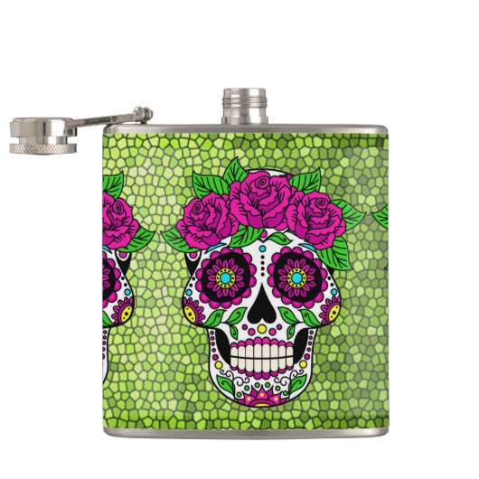 Sugar Skull op Glitter Achtergrond Dag van de Dode Heupfles (Geopend)