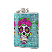 Sugar Skull op Glitter Achtergrond Dag van de Dode Heupfles (Links)