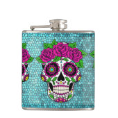 Sugar Skull op Glitter Achtergrond Dag van de Dode Heupfles (Voorkant)