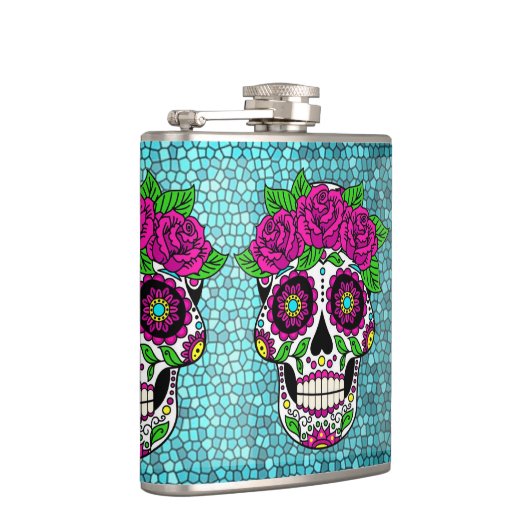 Sugar Skull op Glitter Achtergrond Dag van de Dode Heupfles (Rechts)