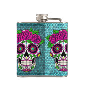 Sugar Skull op Glitter Achtergrond Dag van de Dode Heupfles (Achterkant)