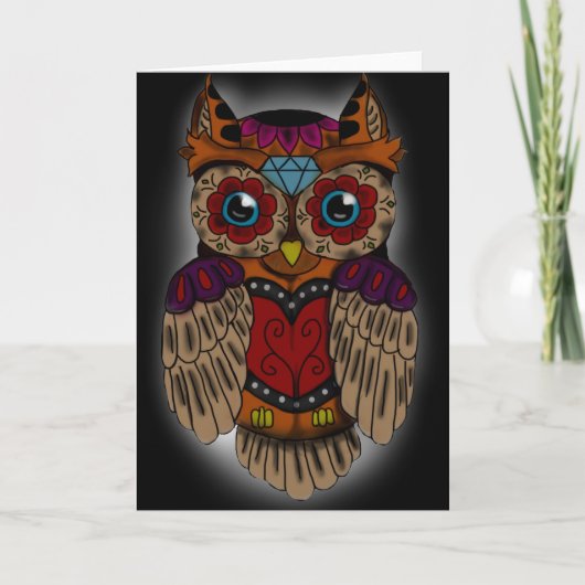 Sugar Skull Owl-Wenskaart Kaart (Voorkant)