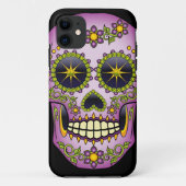 Sugar Skull Paars Floral Hoesje-Mate iPhone Case (Achterkant)