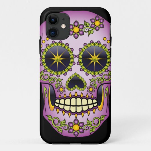 Sugar Skull Paars Floral Hoesje-Mate iPhone Case (Achterkant)